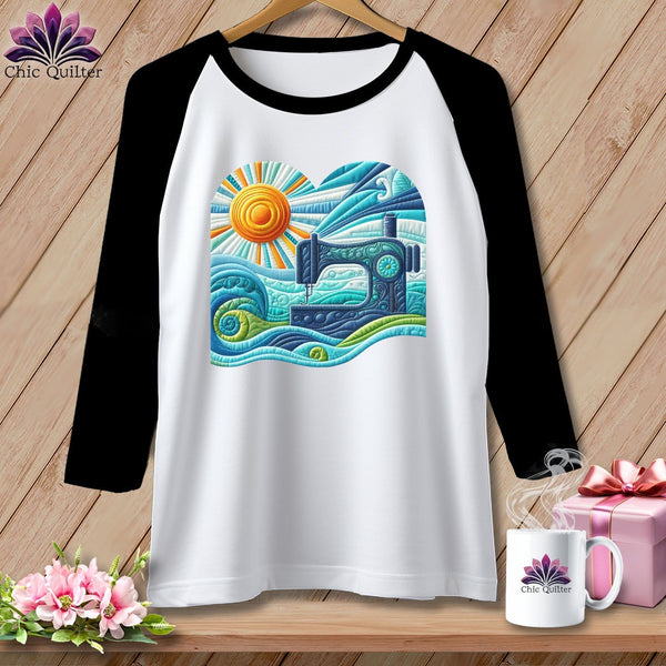 MyDesigns Physical Item White/Black / S Surfing the Fabric Sea ~ Raglan 3/4 Sleeve Tee