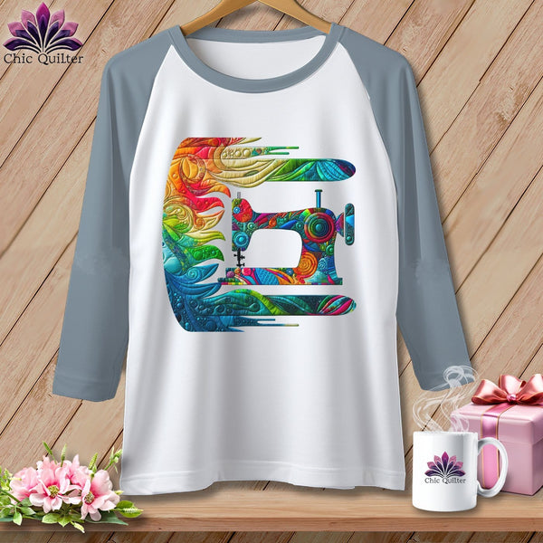 MyDesigns Physical Item White/Denim / XS Gale Force Quilting ~ Raglan 3/4 Sleeve Tee
