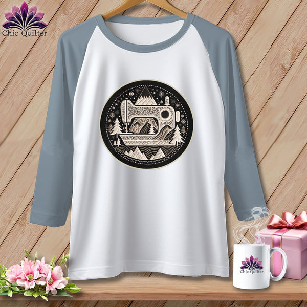MyDesigns Physical Item White/Denim / XS Peaks Pines and Patches ~ Raglan 3/4 Sleeve Tee