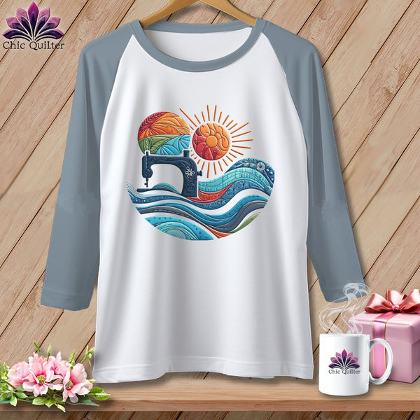 MyDesigns Physical Item White/Denim / XS Quilting the Current ~ Raglan 3/4 Sleeve Tee