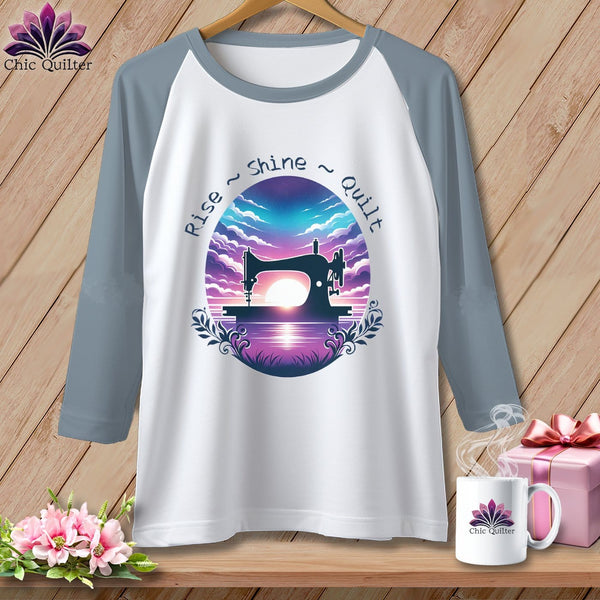 MyDesigns Physical Item White/Denim / XS Rise Shine Quilt ~ Raglan 3/4 Sleeve Tee