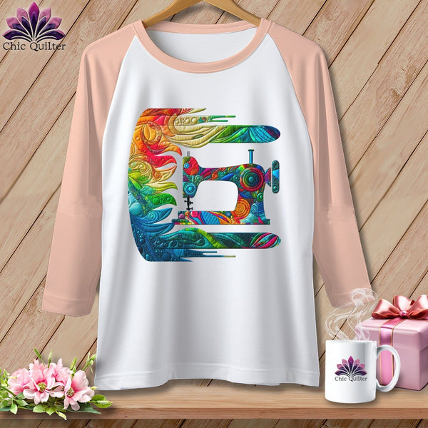MyDesigns Physical Item White/Heather Peach / XS Gale Force Quilting ~ Raglan 3/4 Sleeve Tee