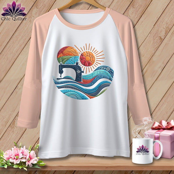 MyDesigns Physical Item White/Heather Peach / XS Quilting the Current ~ Raglan 3/4 Sleeve Tee