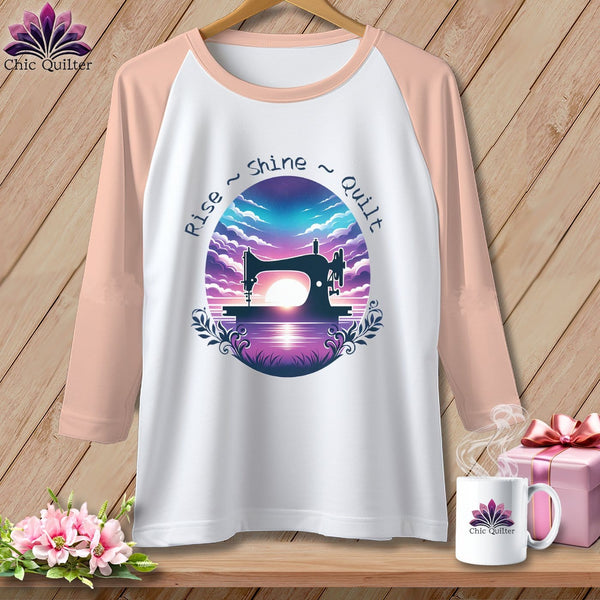 MyDesigns Physical Item White/Heather Peach / XS Rise Shine Quilt ~ Raglan 3/4 Sleeve Tee