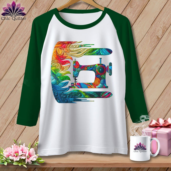 MyDesigns Physical Item White/Kelly / S Gale Force Quilting ~ Raglan 3/4 Sleeve Tee