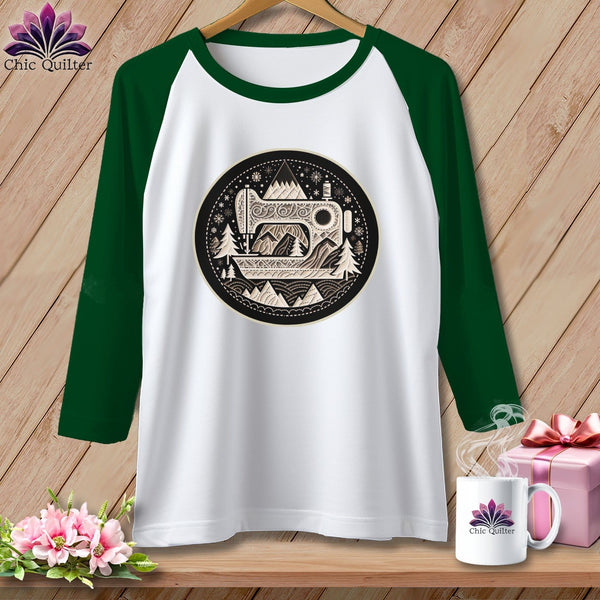 MyDesigns Physical Item White/Kelly / S Peaks Pines and Patches ~ Raglan 3/4 Sleeve Tee
