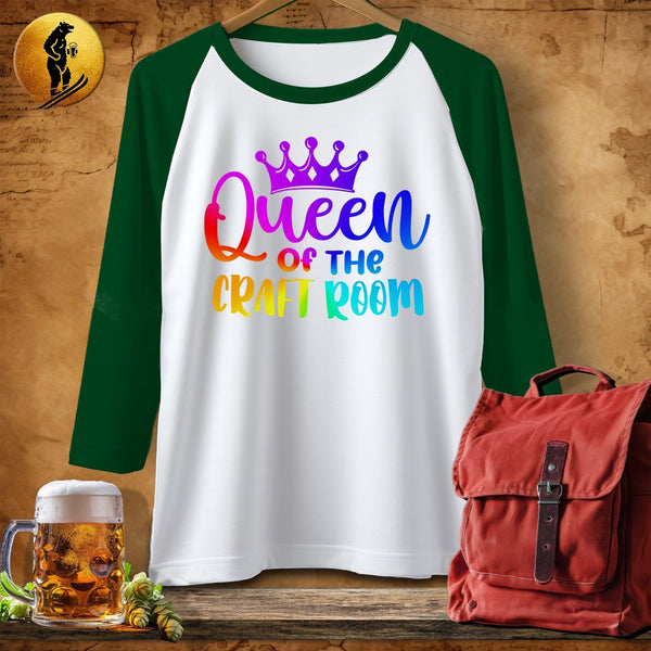MyDesigns Physical Item White/Kelly / S Queen of the Craft Room ~ Raglan 3/4 Sleeve Tee