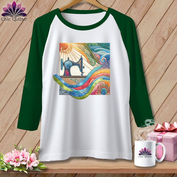MyDesigns Physical Item White/Kelly / S Quilting on a Cloud ~ Raglan 3/4 Sleeve Tee