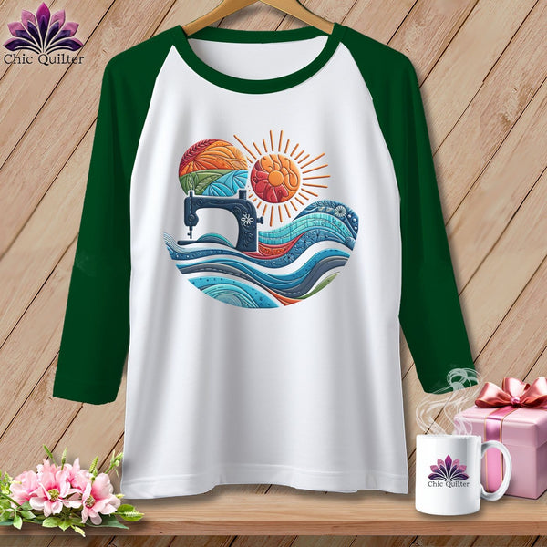 MyDesigns Physical Item White/Kelly / S Quilting the Current ~ Raglan 3/4 Sleeve Tee