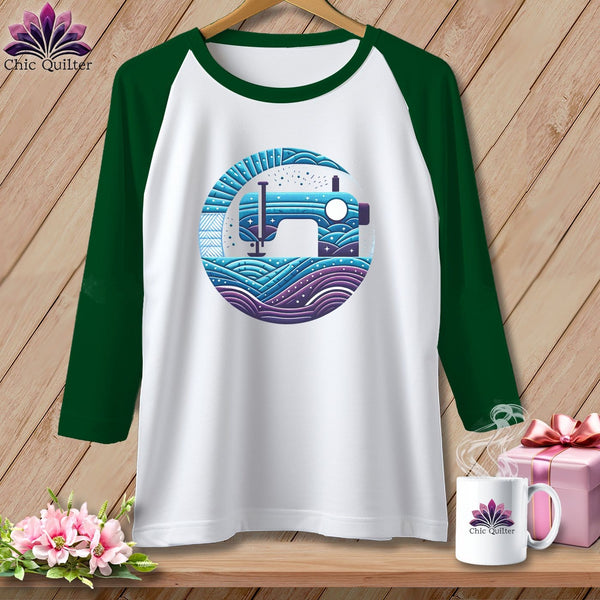 MyDesigns Physical Item White/Kelly / S Quilting Where Dreams are Sewin ~ Raglan 3/4 Sleeve Tee