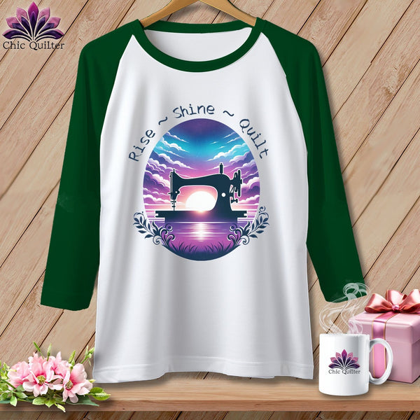 MyDesigns Physical Item White/Kelly / S Rise Shine Quilt ~ Raglan 3/4 Sleeve Tee
