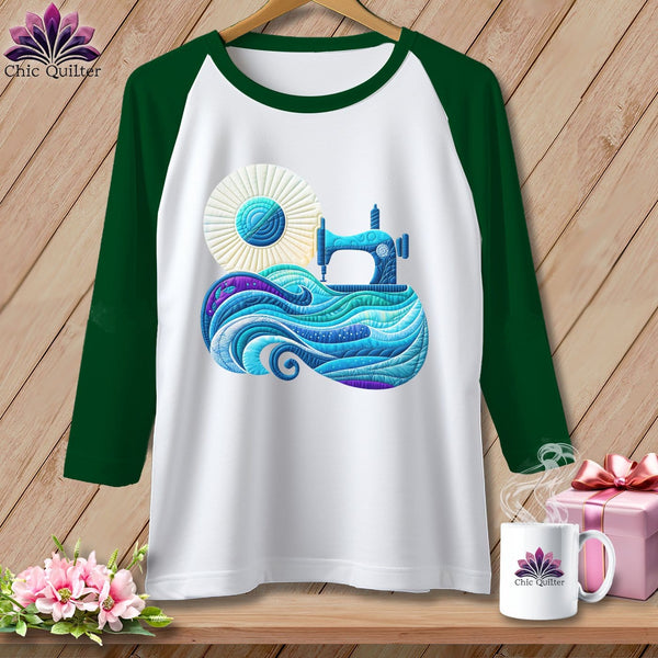 MyDesigns Physical Item White/Kelly / S Sewing Tides ~ Raglan 3/4 Sleeve Tee