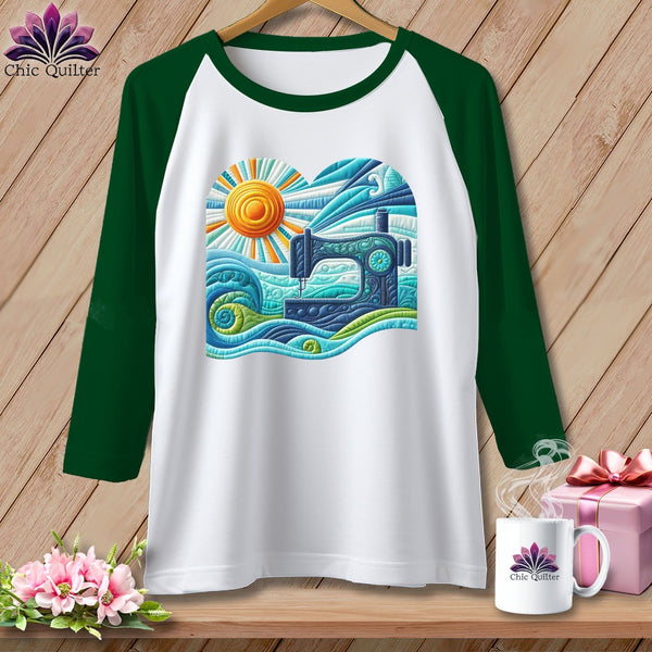 MyDesigns Physical Item White/Kelly / S Surfing the Fabric Sea ~ Raglan 3/4 Sleeve Tee