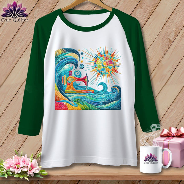 MyDesigns Physical Item White/Kelly / S Tidal Threads ~ Raglan 3/4 Sleeve Tee