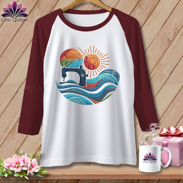 MyDesigns Physical Item White/Maroon / XS Quilting the Current ~ Raglan 3/4 Sleeve Tee
