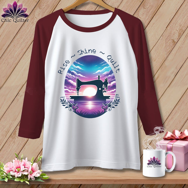 MyDesigns Physical Item White/Maroon / XS Rise Shine Quilt ~ Raglan 3/4 Sleeve Tee