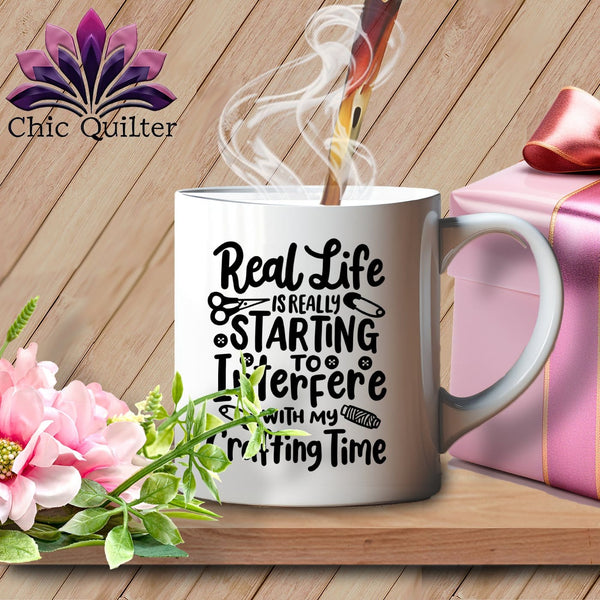 MyDesigns Physical Item White Mug | Black Print / White / 15oz Real Life is Really Starting to Interfere with my Crafting Time ~ 15oz Large Coffee Mug