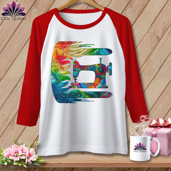 MyDesigns Physical Item White/Red / S Gale Force Quilting ~ Raglan 3/4 Sleeve Tee