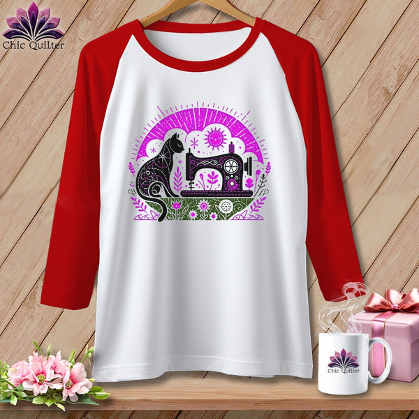 MyDesigns Physical Item White/Red / S Kitty Cat Quilts ~ Raglan 3/4 Sleeve Tee