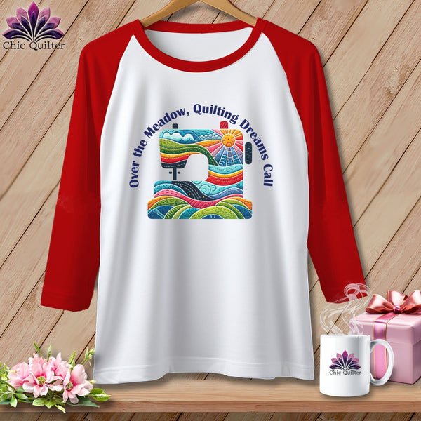 MyDesigns Physical Item White/Red / S Over the Meadow, Quilting Dreams Call Orange ~ Raglan 3/4 Sleeve Tee