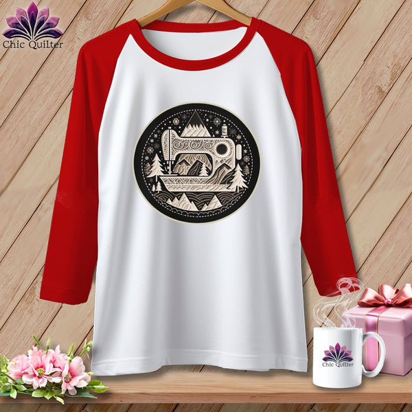 MyDesigns Physical Item White/Red / S Peaks Pines and Patches ~ Raglan 3/4 Sleeve Tee