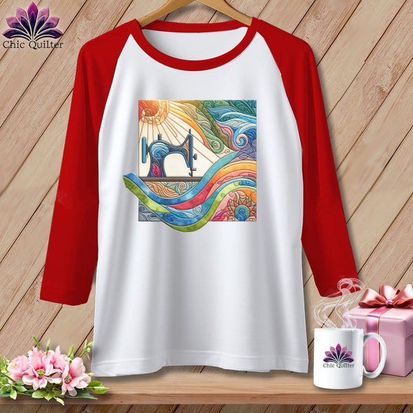 MyDesigns Physical Item White/Red / S Quilting on a Cloud ~ Raglan 3/4 Sleeve Tee