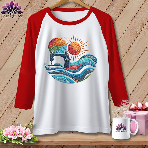 MyDesigns Physical Item White/Red / S Quilting the Current ~ Raglan 3/4 Sleeve Tee