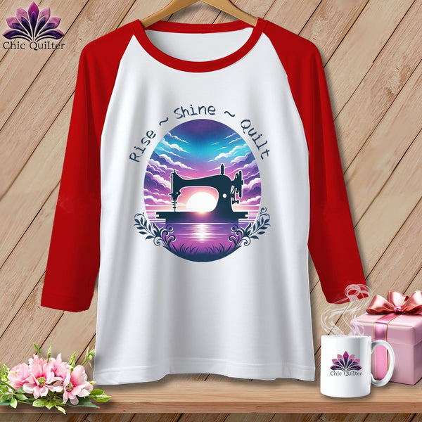 MyDesigns Physical Item White/Red / S Rise Shine Quilt ~ Raglan 3/4 Sleeve Tee