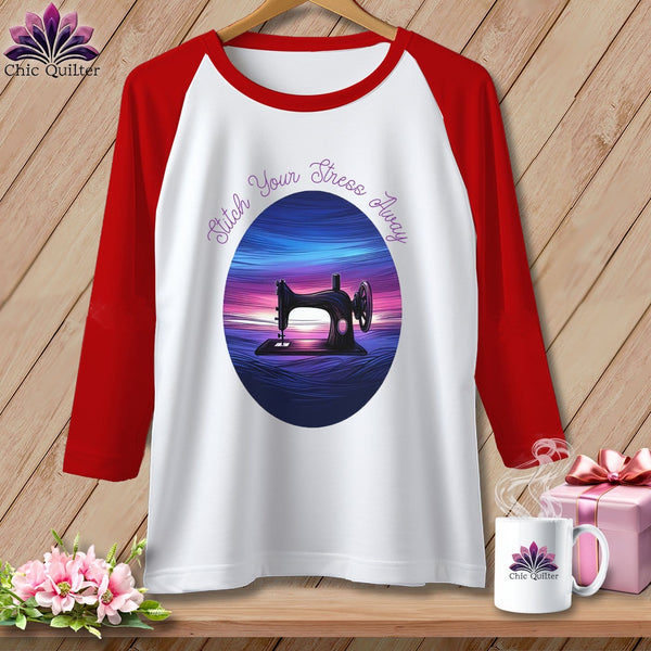MyDesigns Physical Item White/Red / S Stitch your Stress Away ~ Raglan 3/4 Sleeve Tee