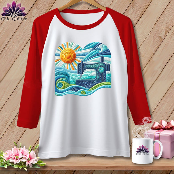 MyDesigns Physical Item White/Red / S Surfing the Fabric Sea ~ Raglan 3/4 Sleeve Tee