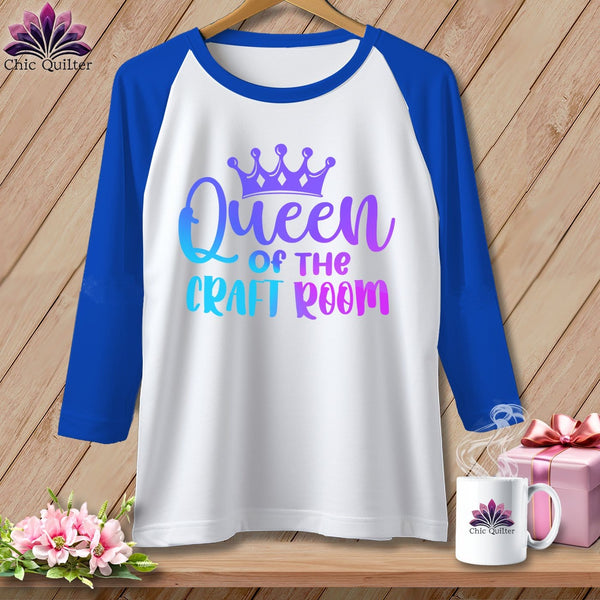 MyDesigns Physical Item White/Royal / S Queen of the Craft Room ~ Raglan 3/4 Sleeve Tee