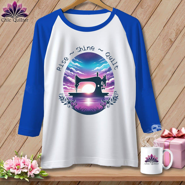 MyDesigns Physical Item White/Royal / S Rise Shine Quilt ~ Raglan 3/4 Sleeve Tee