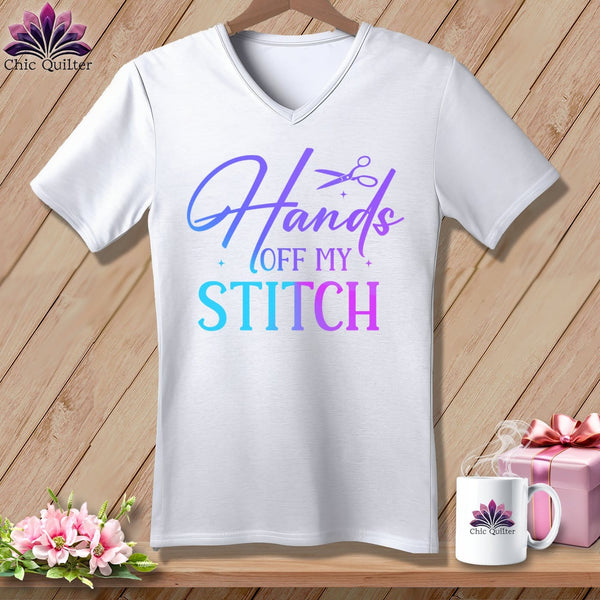 MyDesigns Physical Item White / S Hands Off My Stitch ~SuperSoft V-Neck Tee