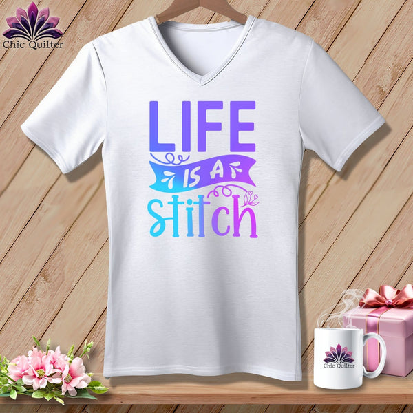 MyDesigns Physical Item White / S Life is a stitch ~SuperSoft V-Neck Tee