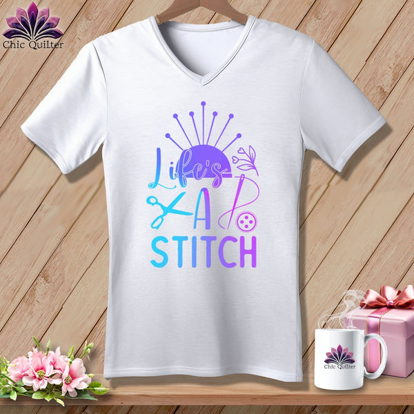 MyDesigns Physical Item White / S Life's a stitch ~SuperSoft V-Neck Tee