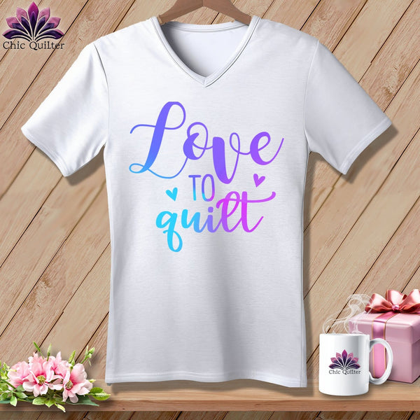 MyDesigns Physical Item White / S Love To Quilt ~SuperSoft V-Neck Tee