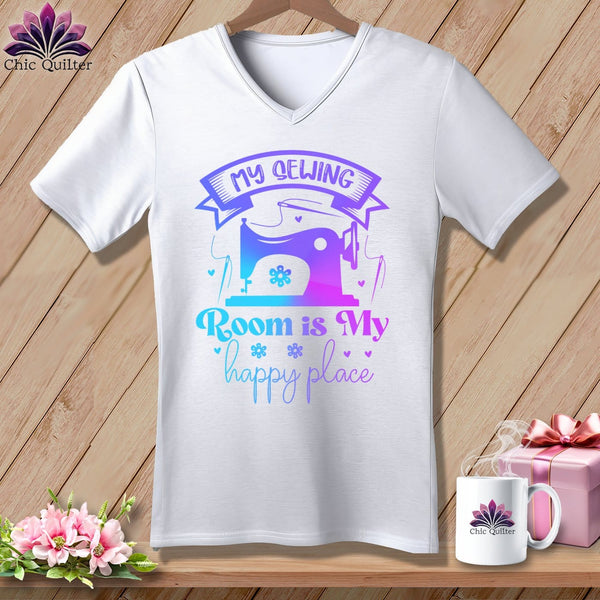 MyDesigns Physical Item White / S My Sewing Room Is My Happy Place ~SuperSoft V-Neck Tee