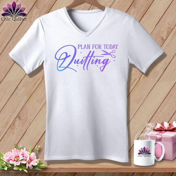 MyDesigns Physical Item White / S Plan for Today Quilting ~SuperSoft V-Neck Tee