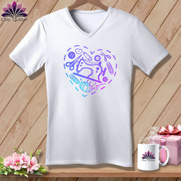 MyDesigns Physical Item White / S Quilting Heart ~SuperSoft V-Neck Tee