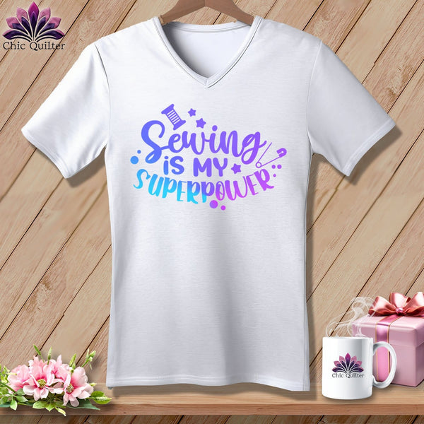 MyDesigns Physical Item White / S Sewing is My SuperPower ~SuperSoft V-Neck Tee