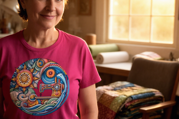 lifestyle scene ~ Threaded Dreams by the Sea ~ Women's Fit Tee ~ Chic Quilter