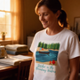 lifestyle scene ~ Boundary Waters, Stitchin' In ~ Women's Fit Tee ~ Chic Quilter