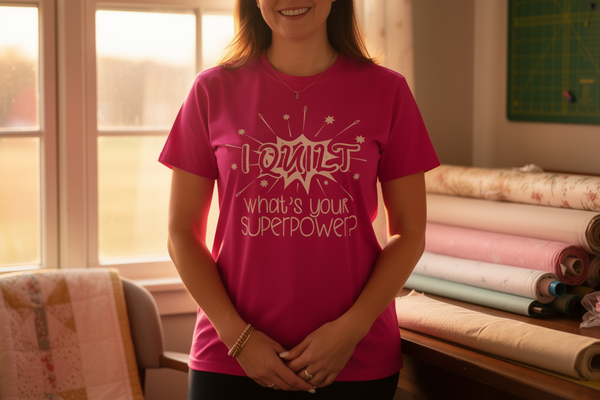 lifestyle scene ~ I quilt what's your superpower? ~ Women's Fit Tee ~ Chic Quilter
