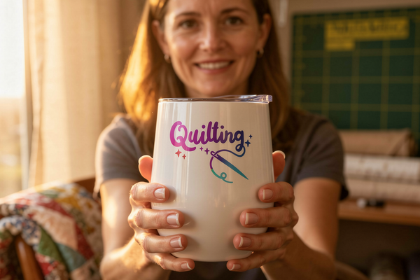 lifestyle scene ~ Quilting ~ Wine Sipper ~ Chic Quilter