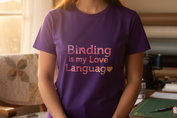 lifestyle scene ~ Binding is my Love Language ~ Women's Fit Tee ~ Chic Quilter