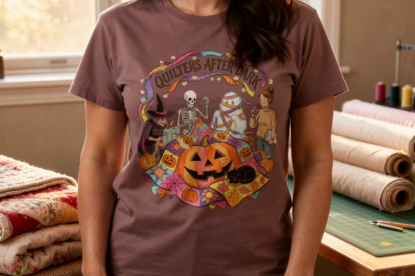 lifestyle scene ~ Quilters After Dark ~ Comfort Color Premium Tee ~ Chic Quilter