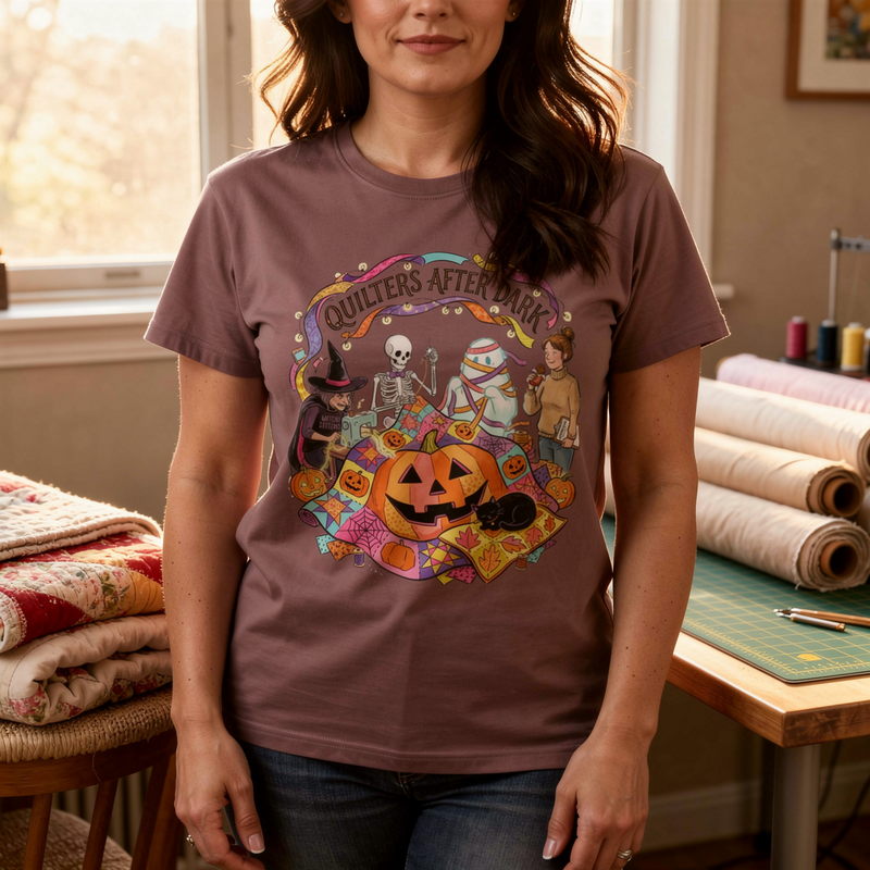 lifestyle scene ~ Quilters After Dark ~ Comfort Color Premium Tee ~ Chic Quilter
