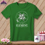 Green t-shirt with a quilt block design and 