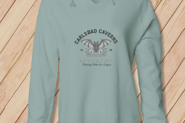 Apliiq hoodies Sage / xs Carlsbad Caverns National Park ~ Bat, Stitchin In Beauty ~ Hooded Sweatshirt