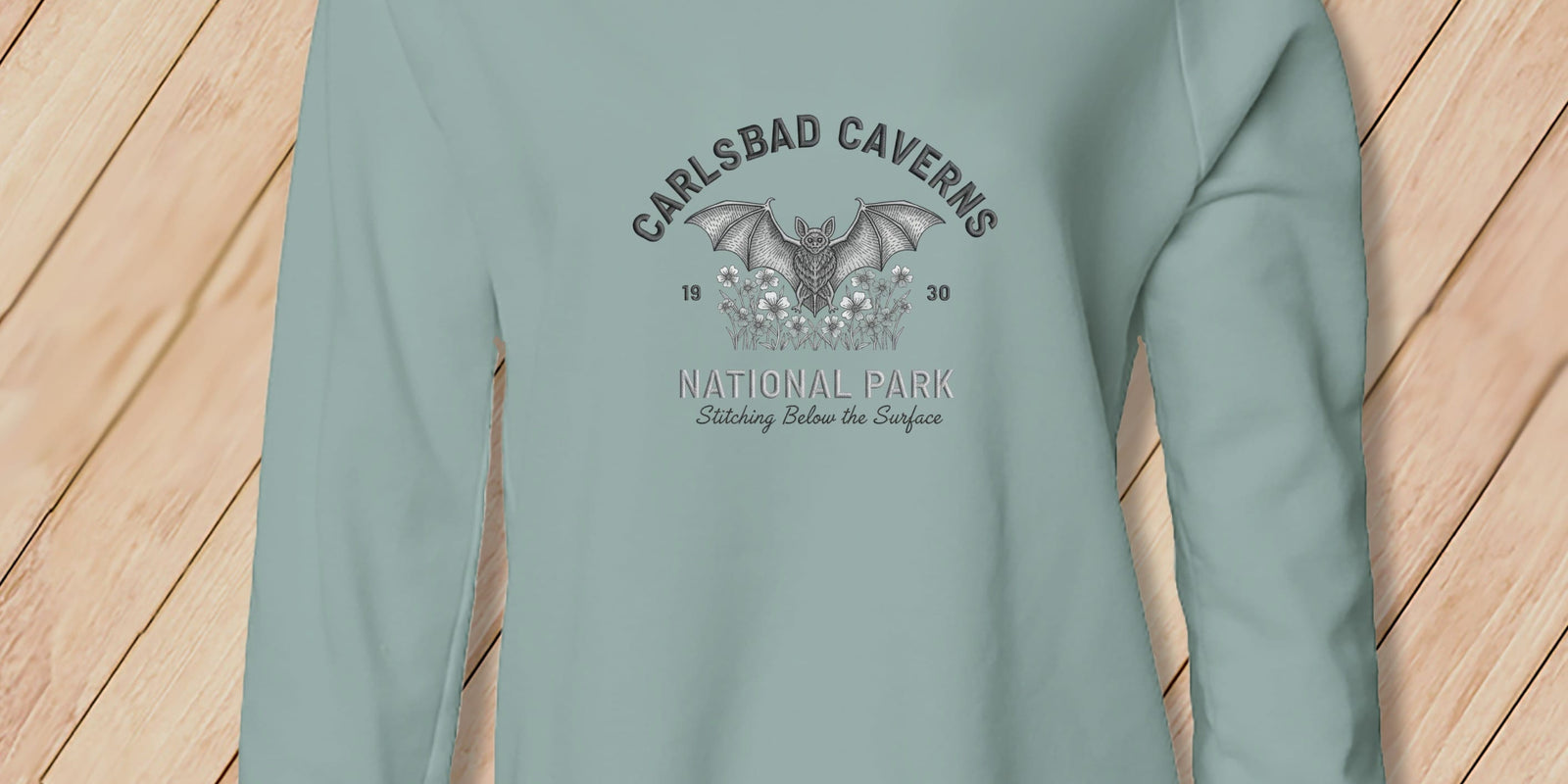 Apliiq hoodies Sage / xs Carlsbad Caverns National Park ~ Bat, Stitchin In Beauty ~ Hooded Sweatshirt